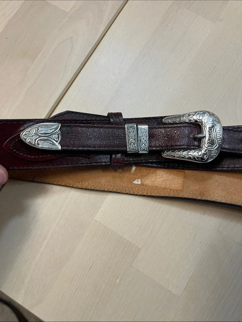Nocona Cherry Brown Leather Western Belt w/ Silver Tone Hardware Men’s 36
